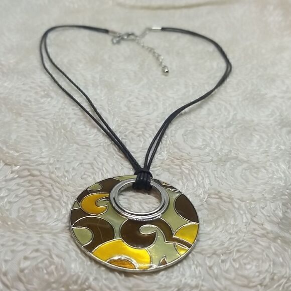 Lia Sophia Necklace Round Circle Brown Gold Silver Black String Necklace - Picture 3 of 9